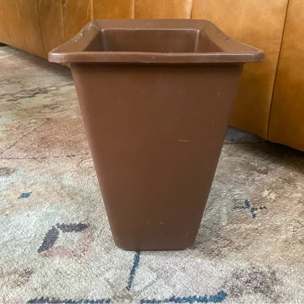 Vintage MCM Rubbermaid 2952 Wastebasket Trash Bin Brown White Flowers